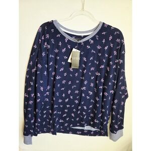 NEW Lauren Ralph Lauren Floral Print Pajama Shirt Top Navy XL Logo Pullover